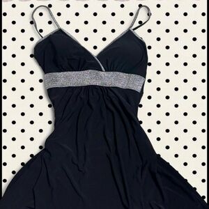 Chic Black Strapless Dress with Silver Accents